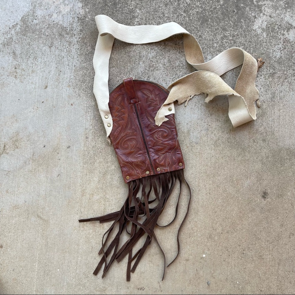 Bohemian leather cowboy boot crossbody. Stunning !!